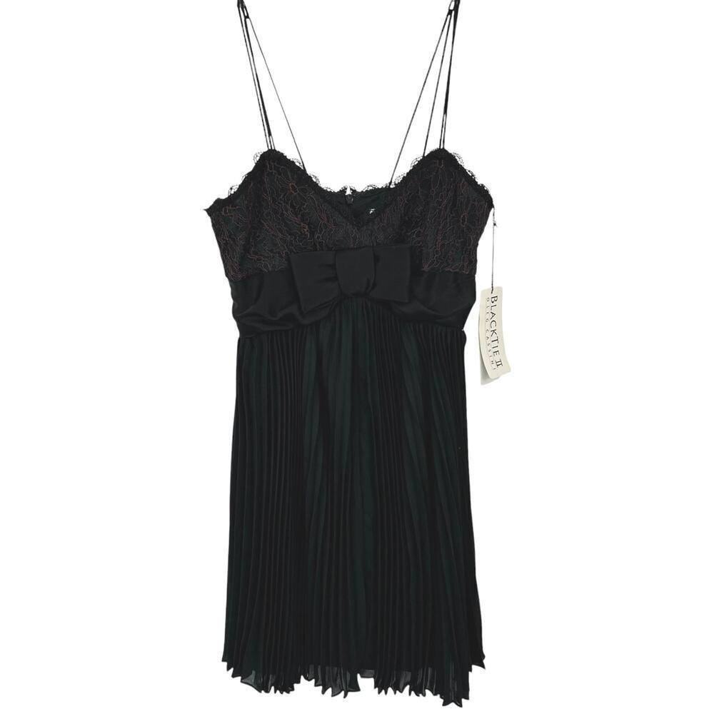 Oleg Cassini Black Tie Vintage Cocktail Dress Pleated Lace NWT Women 8